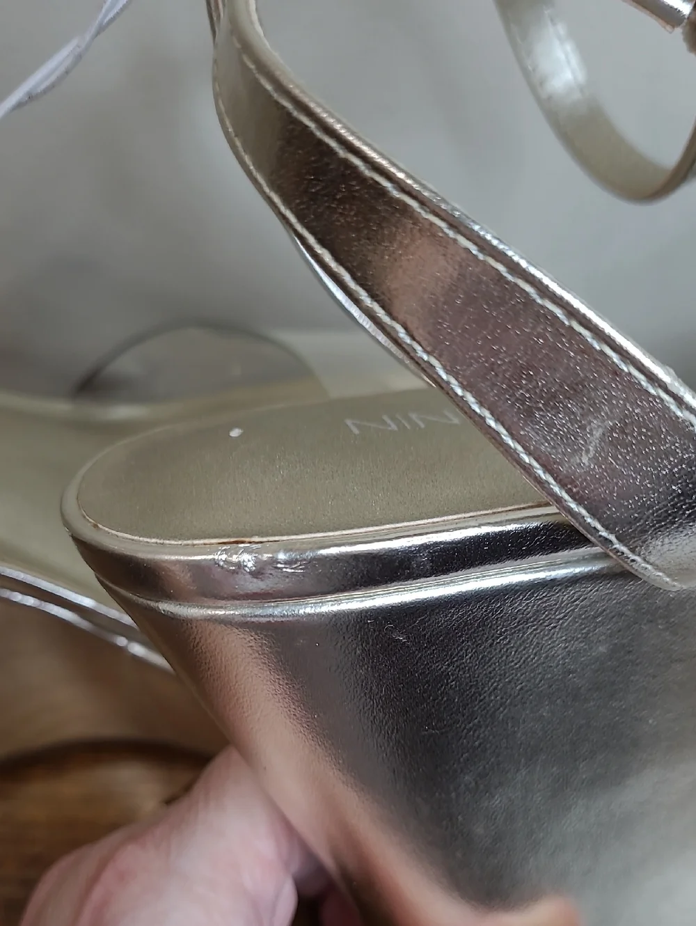 NWOT Nine West Metallic Gold Platform Wedge Sandals with Clear Strap size 8.5